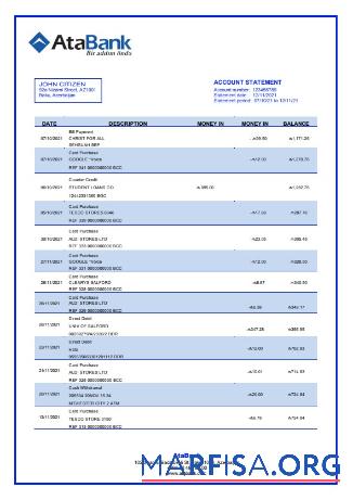 Realistic Azerbaijan Atabank bank statement version 2 word sample